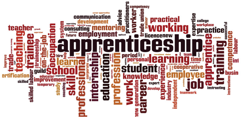 Image reflecting common and popular words associated with Degree Apprenticeships