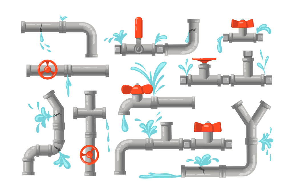 Image showing broken pipes and leaking water to represent quantifying waste