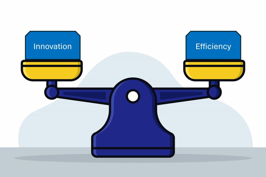 Image showing the balancing of innovation and efficiency to deliver effective strategy